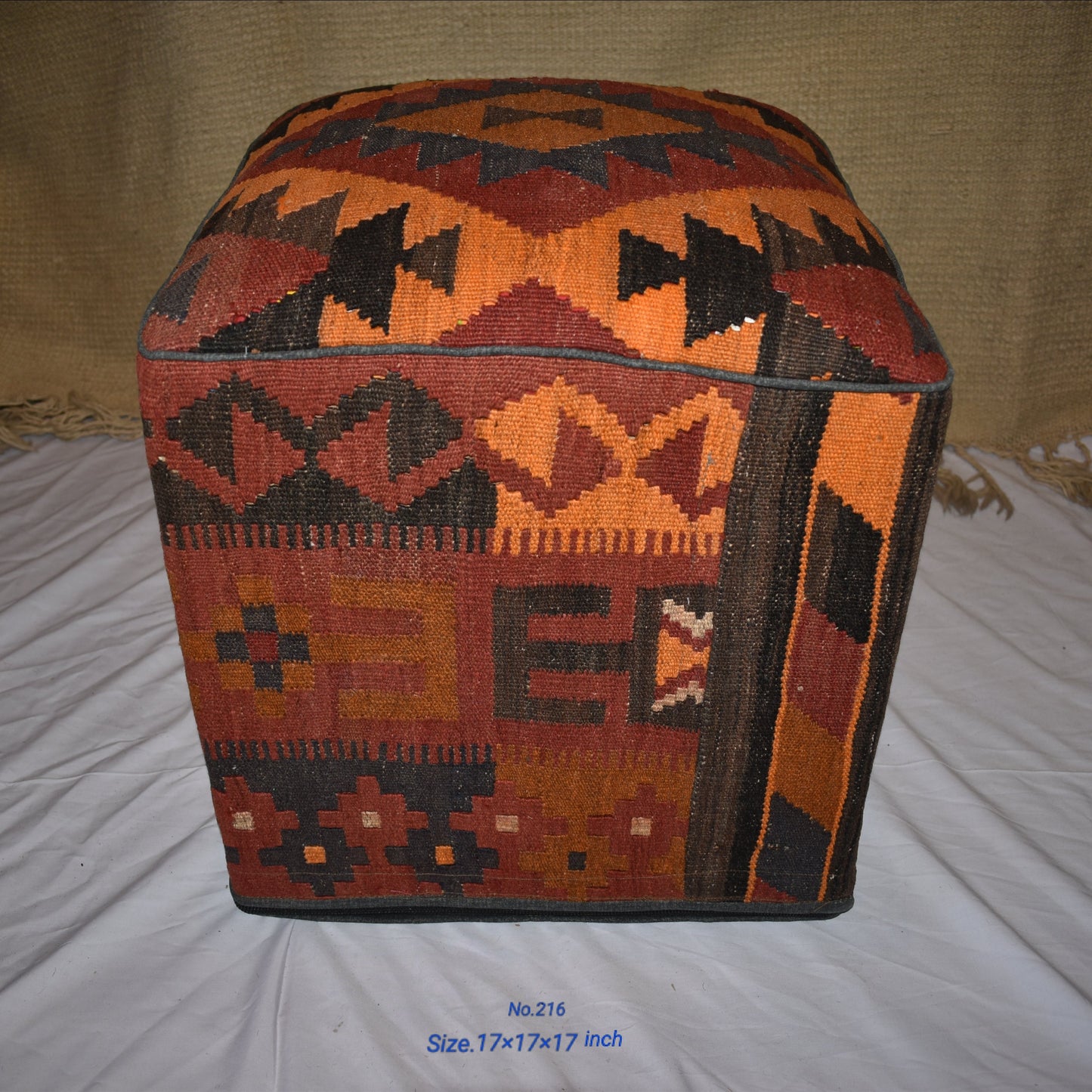 One of a Kind Kilim Rug Pouf Ottoman foot stool - #216