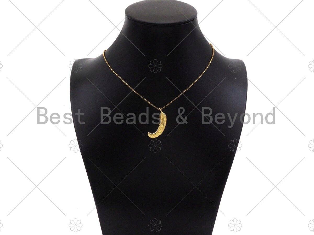 18k Dainty Gold Feather Shape Pendant, Earring Component,Necklace Bracelet Charm Pendant,12x31mm,Sku#Z1303