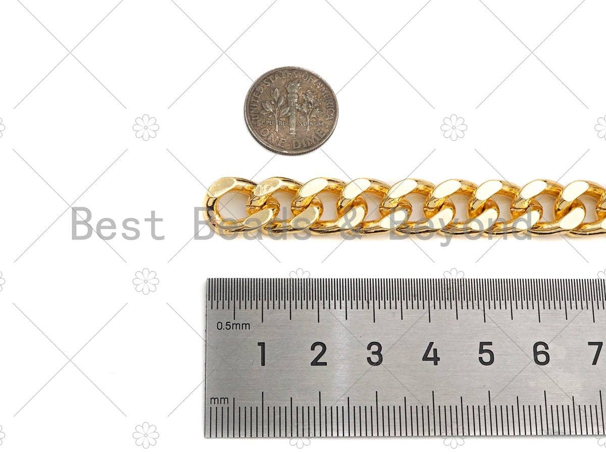 11x14mm Black/Gold High Quality Large Heavy Flat Curb Chain, Diamond Cut Bold Curb Chain, Cuban Heavy Metal Chain, sku#M394