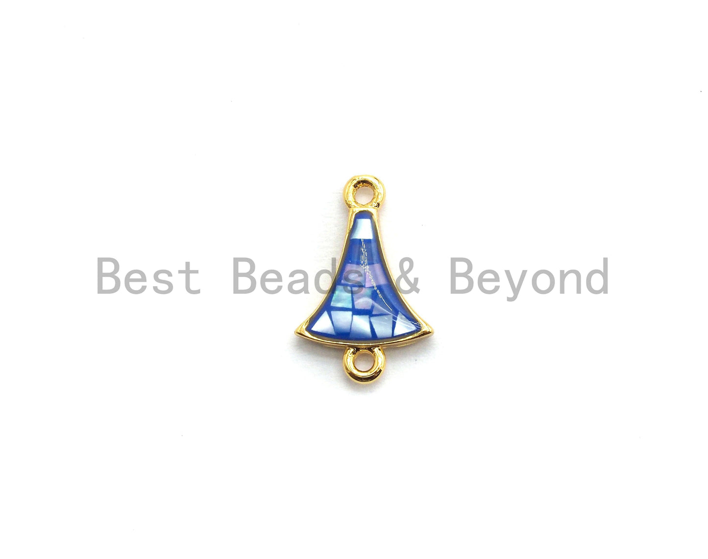 100% Natural Shell Fan Shaped Blue Connector with Gold/Silver Plated Edging, Natural Blue Shell Beads, 10x15mm,SKU#Z261