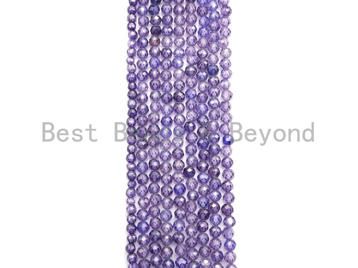 2mm/3mm/4mm High Quality Sparkly Cubic Zirconia Beads, Faceted Sparkly Purple Color beads, 15.5inch full strand, SKU#U915