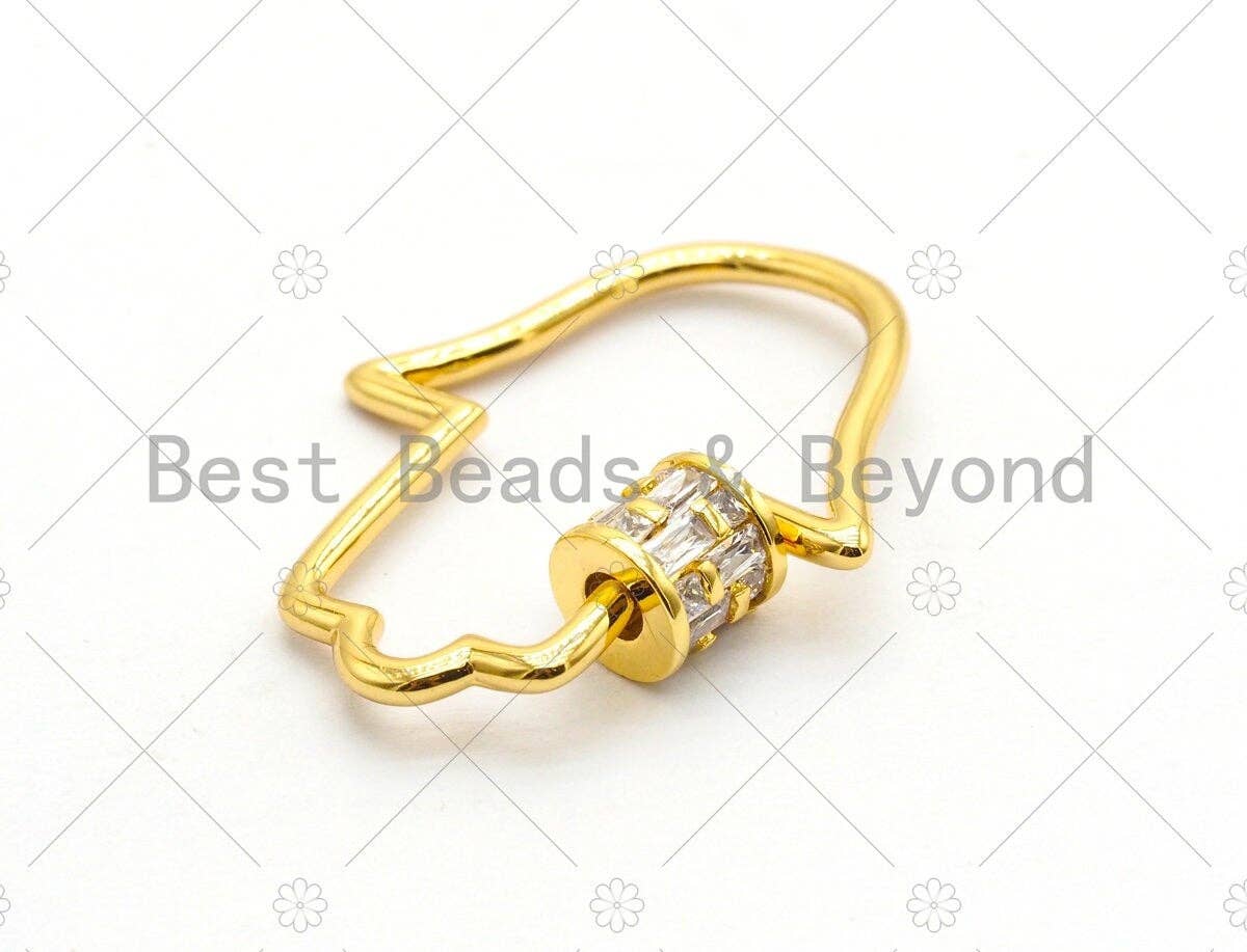 CZ Micro Pave Hamsa Hand Clasp, CZ Pave Hamsa Hand Clasp, Silver/Gold/Rose Gold/Black, 24x32mm, sku#H137