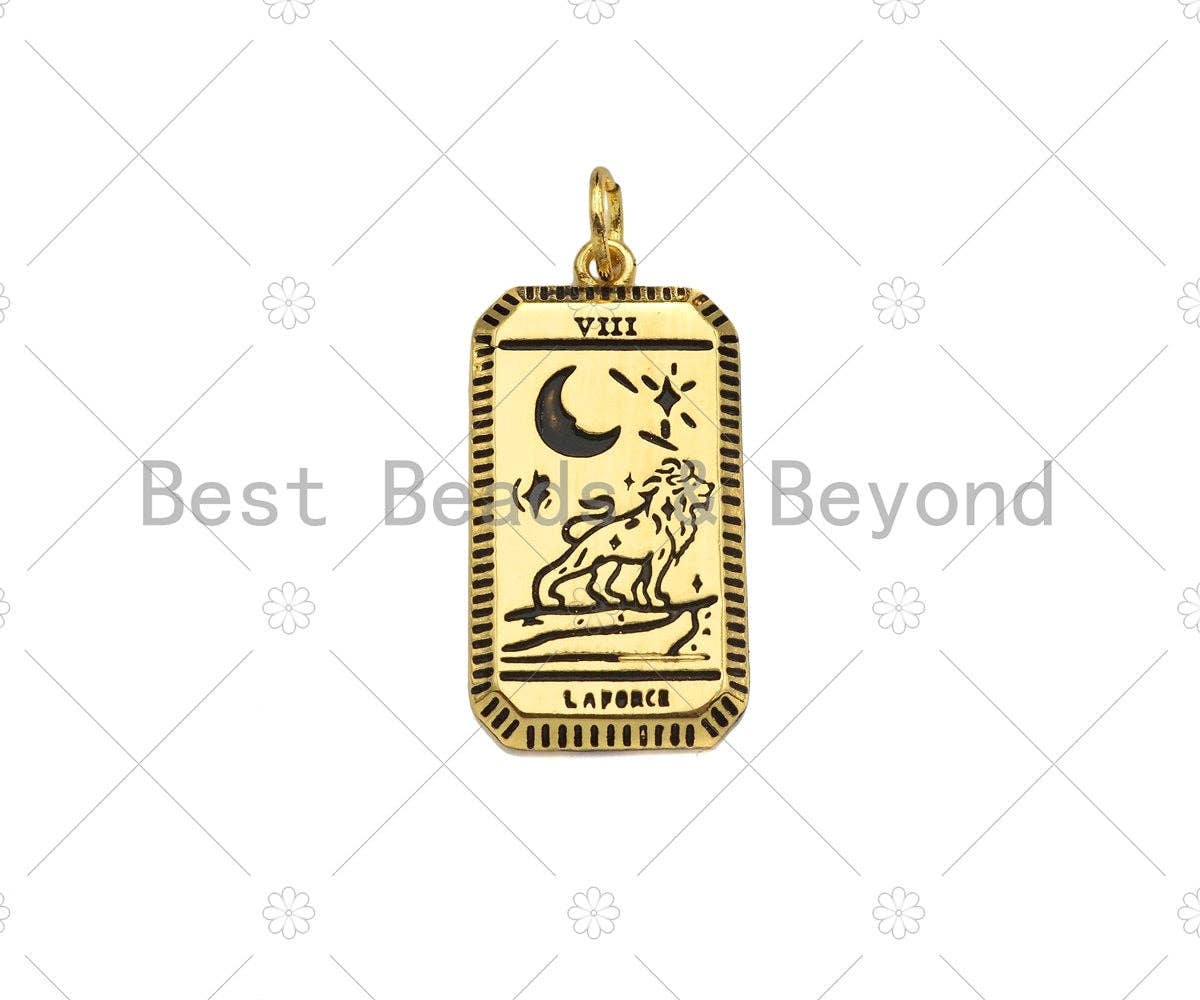Gold Filled Wolf Moon On Rectangle Shape Pendant,18K Gold Filled Medallion Charm, Necklace Bracelet Charm Pendant,15x28mm,Sku#Z1350