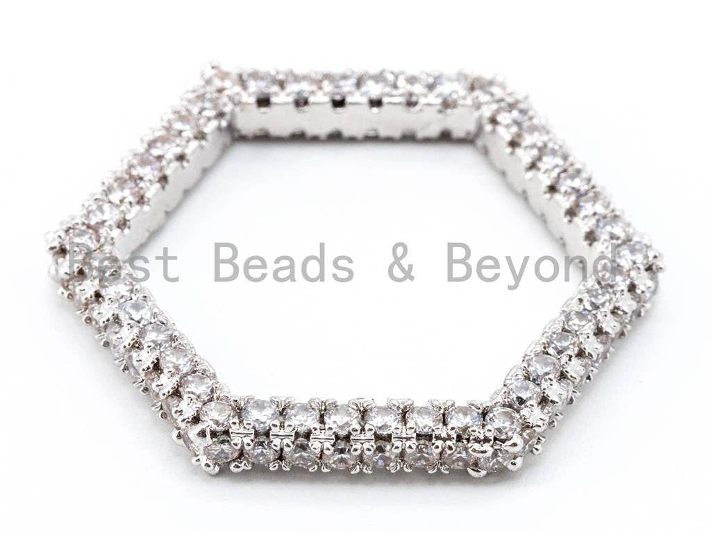 CZ Micro Pave Hexagon Pendant/Charm, Cubic Zirconia Pave Pendant, Fashion Jewelry Findings, 36x23mm, sku#C51