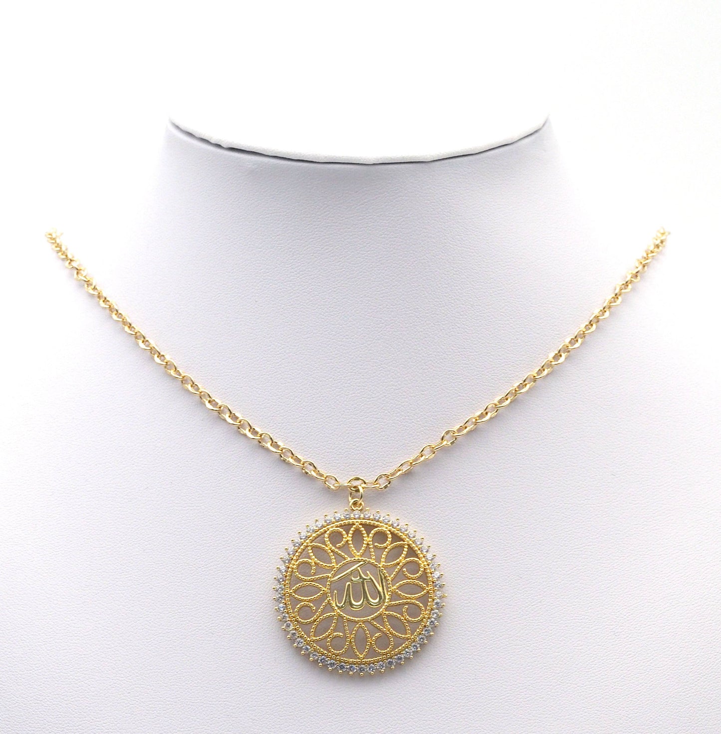 CZ Pave Large Gold Silver Filigree OM Flower Pendant, Sku#B331