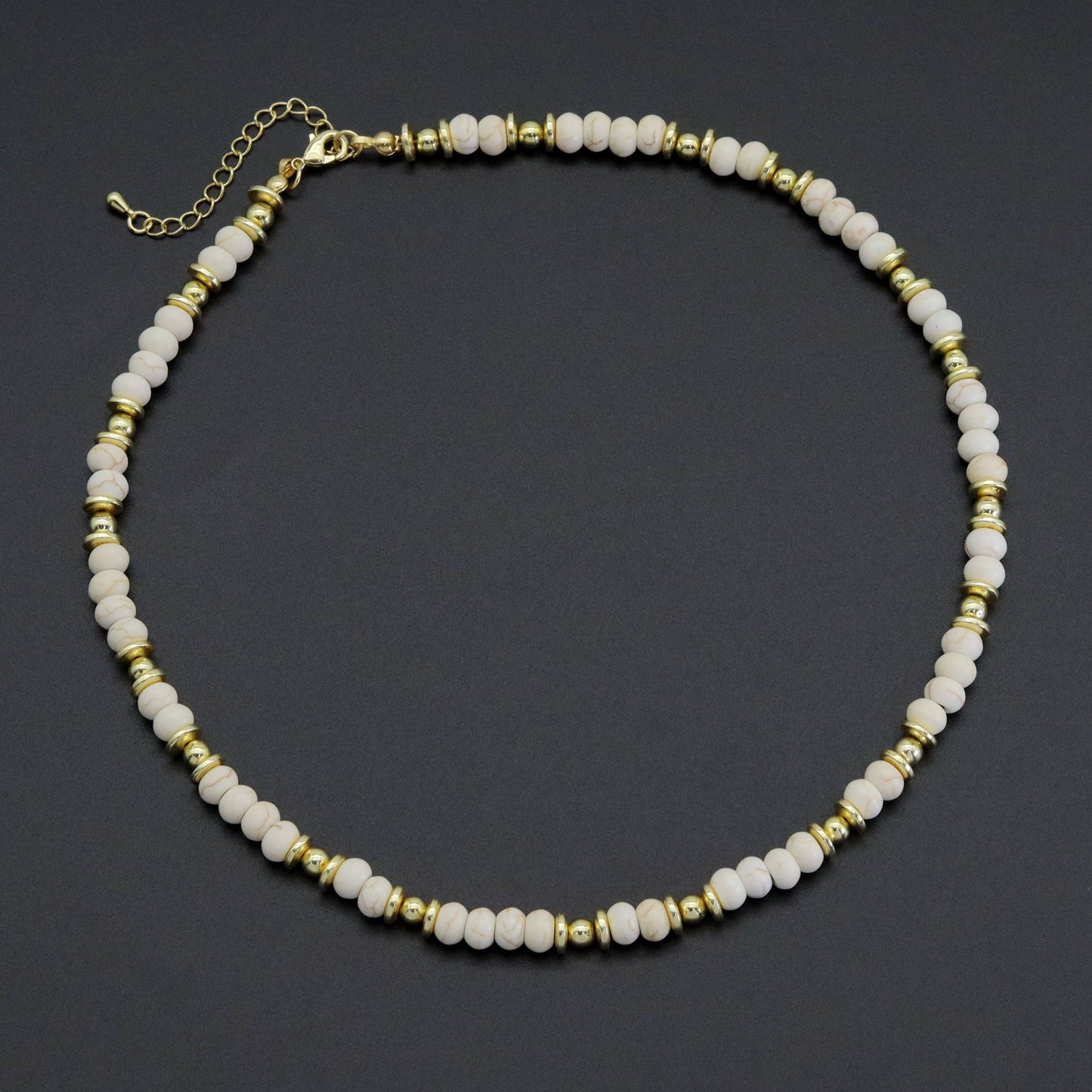 Cream white gemstone gold spacer necklace, sku#EF558