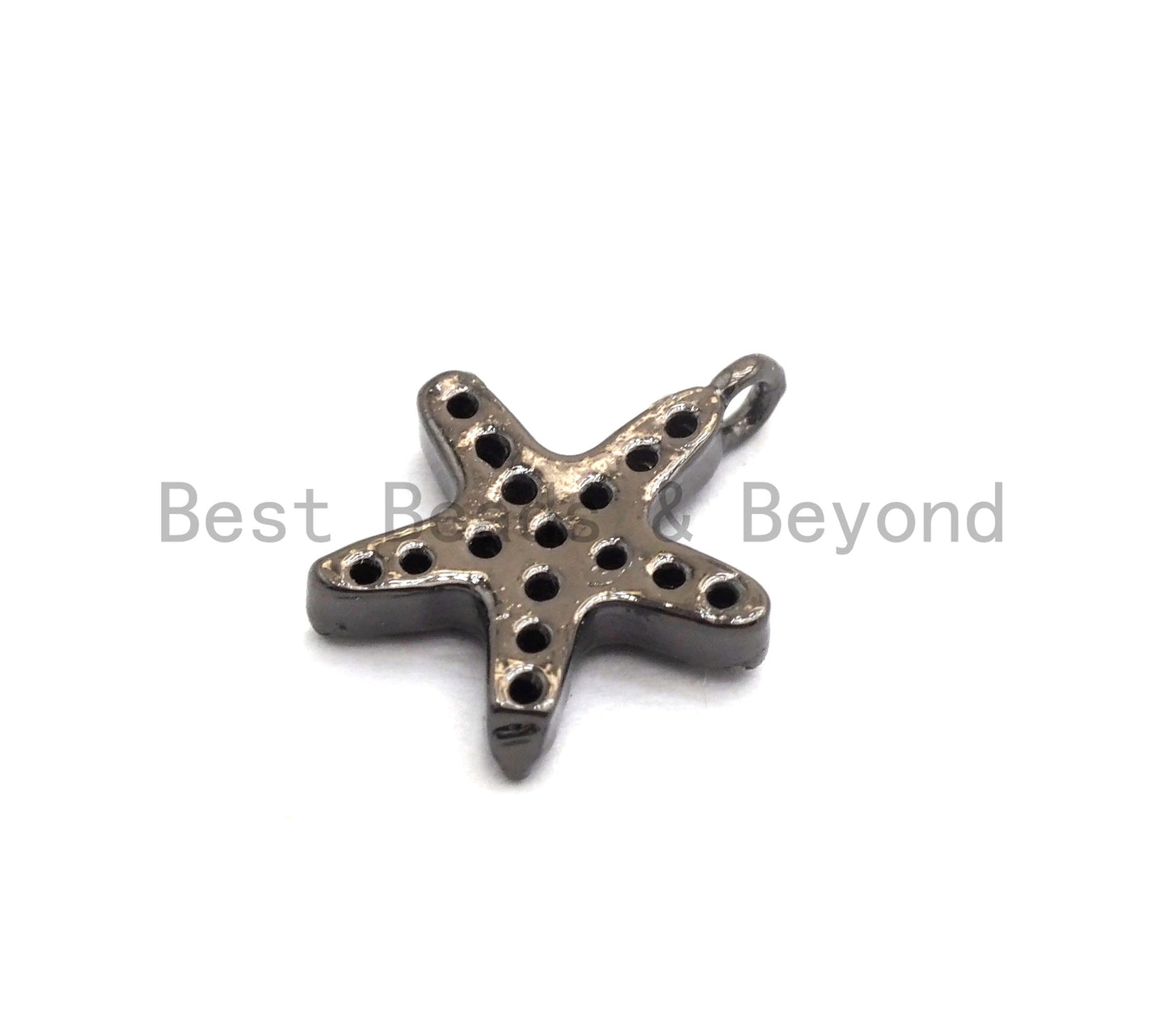 Micro Pave Black CZ Pave On Black Starfish Charm Beads, Starfish Charm, Black color beads, 9x10mm, sku#B100