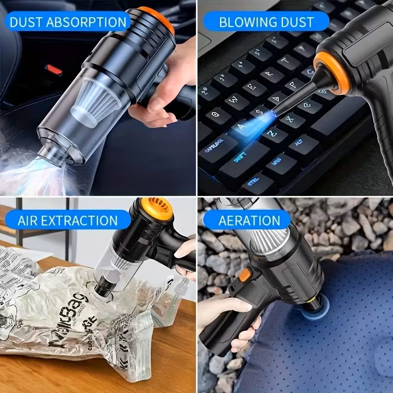 3-in-1携帯用ハンドヘルド掃除機 – 充電式、吸引＆ブロワー、車＆家庭用ミニ