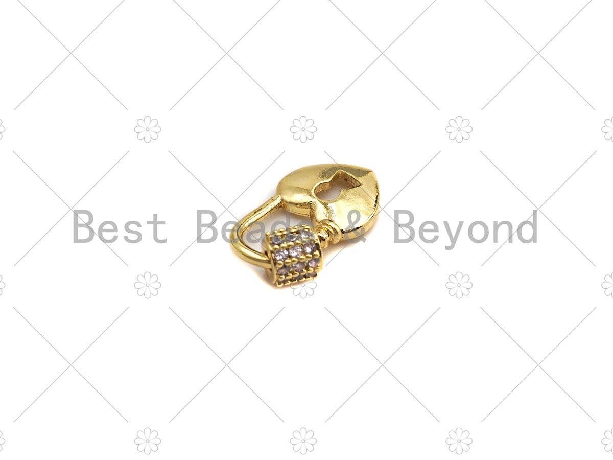 Small Cute 18K Gold Dainty Lock Clasp, Carabiner Clasp Heart Lock, Paper clip Chain connector Clasp, Chain Clasp, 8x14mm, sku#LK09