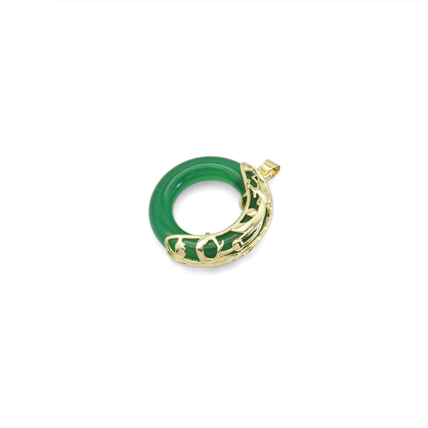 Dragon on High Quality Green Jade Donut Ring Pendant, Sku#LX359