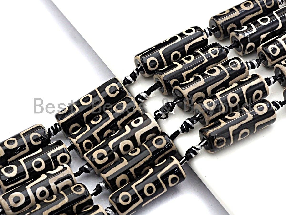 1pc/10pc Natural Tibetan Agate Cylinder Beads, Black White Dzi Eye beads, Cylinder Agate Beads, 10x30mm,sku#U494