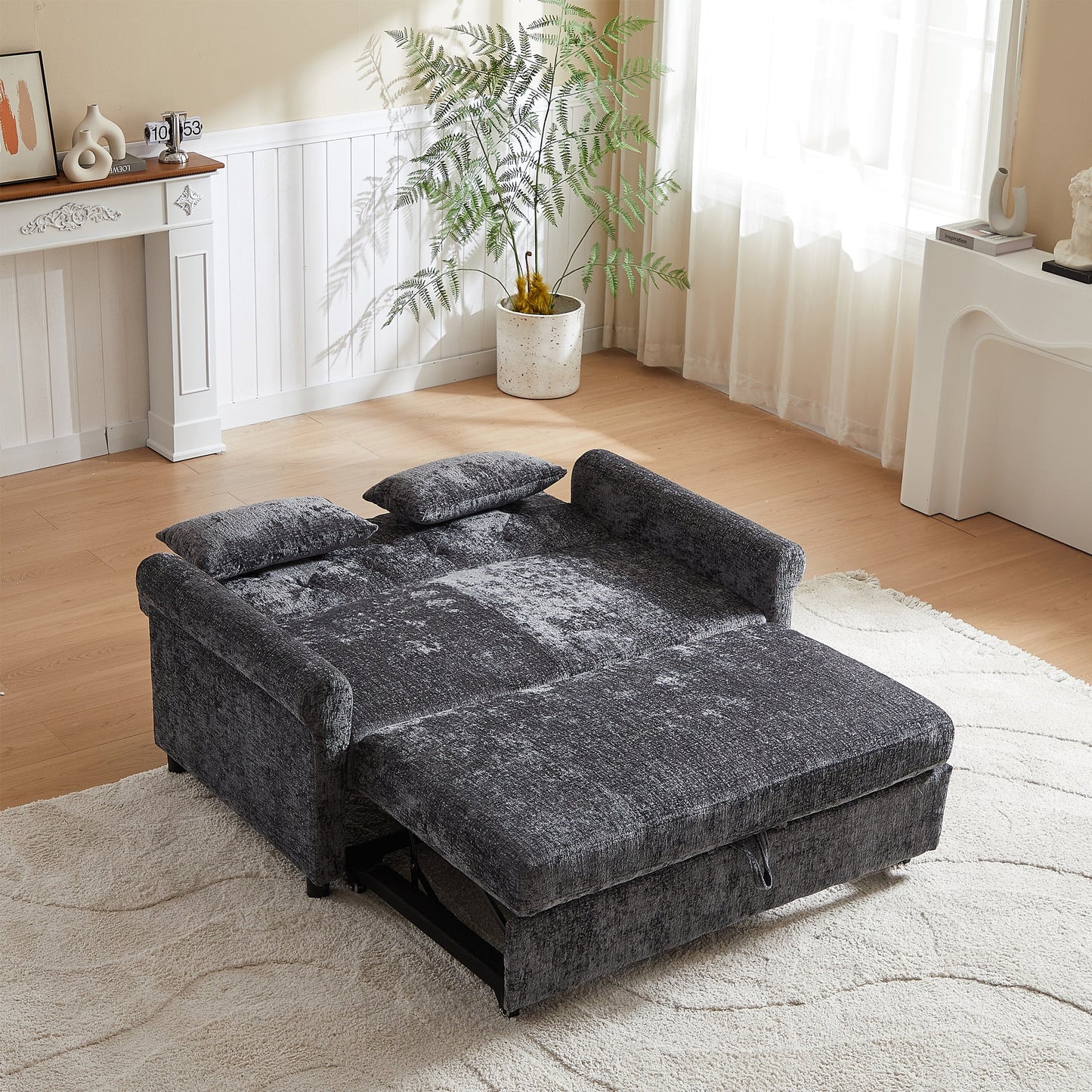 58.27 Inch Modern Chenille Fabric Sofa Bed