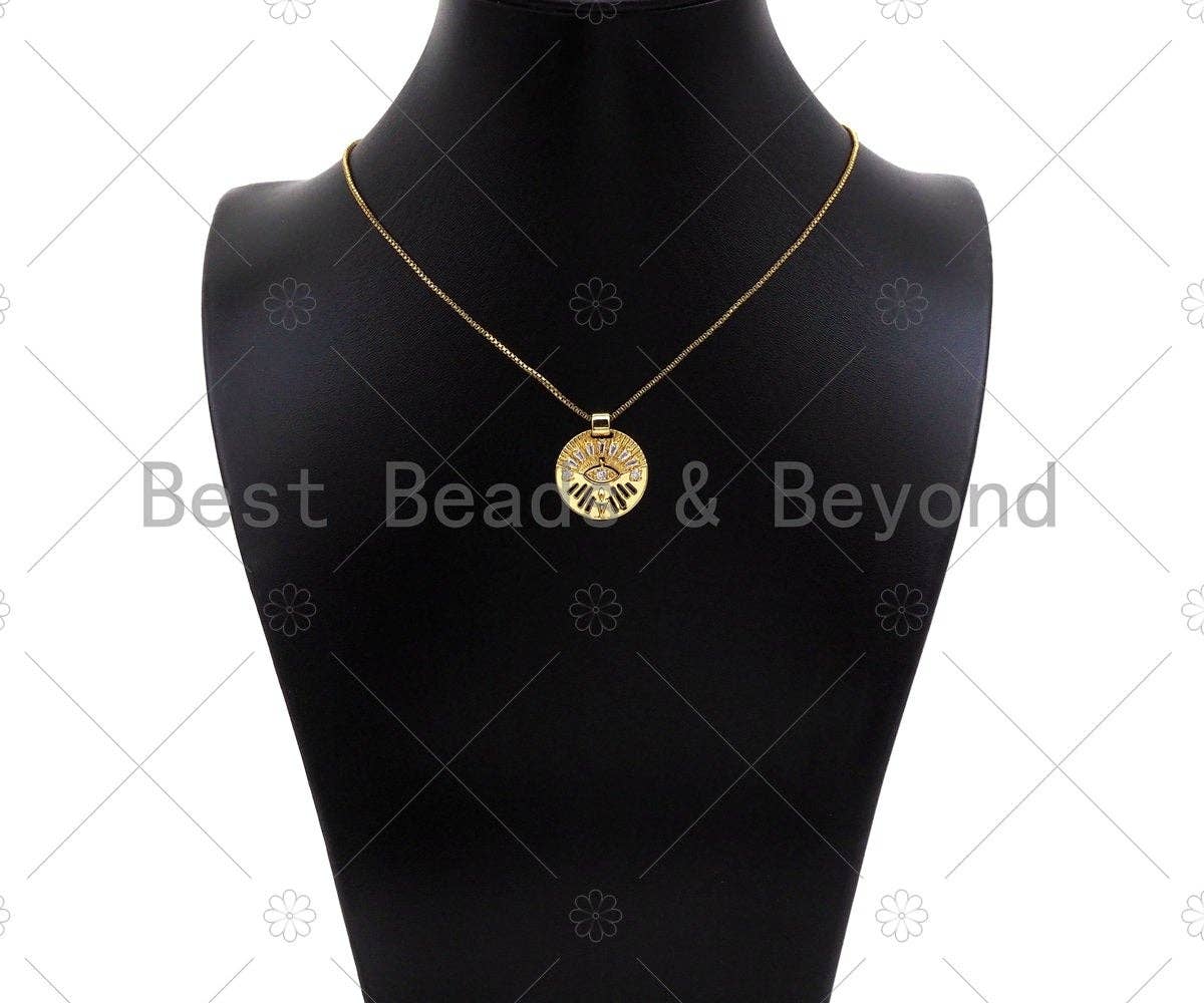 CZ Micro Pave Evil Eye Hollow Out Round Coin Shape Pendant/Charm,Sku#L493