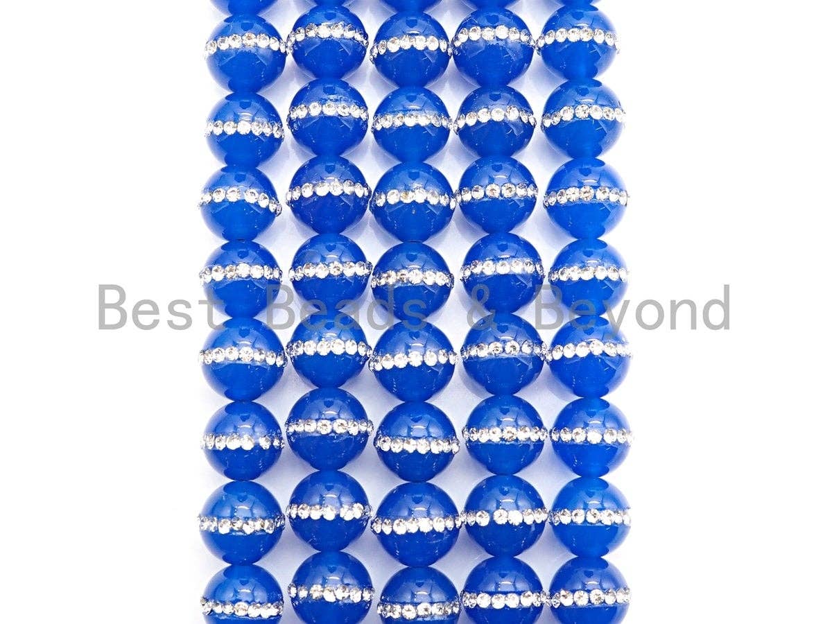 Blue Agate with rhinestone inlaid, 6mm/8mm/10mm/12mm/14mm, Tiger eye Beads, 15.5inch Full strand, SKU#V47