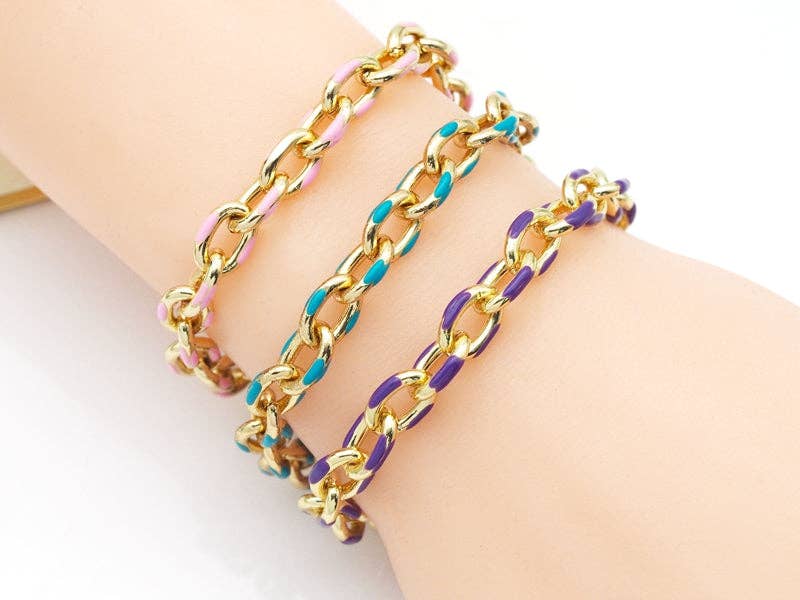 High Quality Enamel Oval Link Necklace Bracelet with Diamond Clasp, sku#EF171