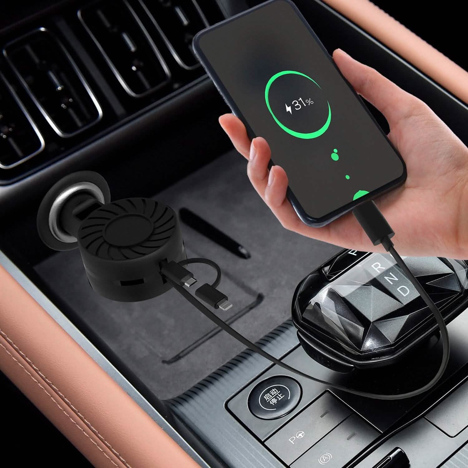 Chargeur de téléphone de voiture rétractable 3-en-1 21W