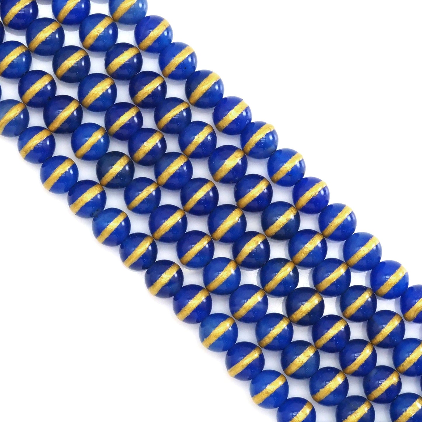 Blue Agate with Golden Line Beads, Sku#U1746C