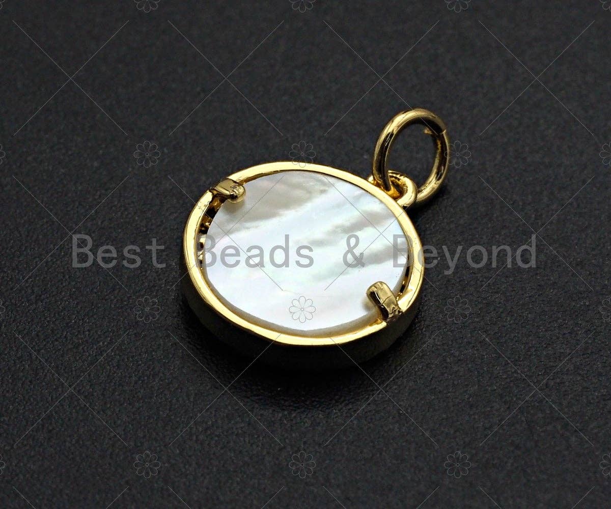 18K Gold CZ Micro Pave Sea Shell Inlay Charm, Mother-of-pearl Seashell Pendant Charm, Cubic Zirconia Charm, 12mm, sku#Z1128