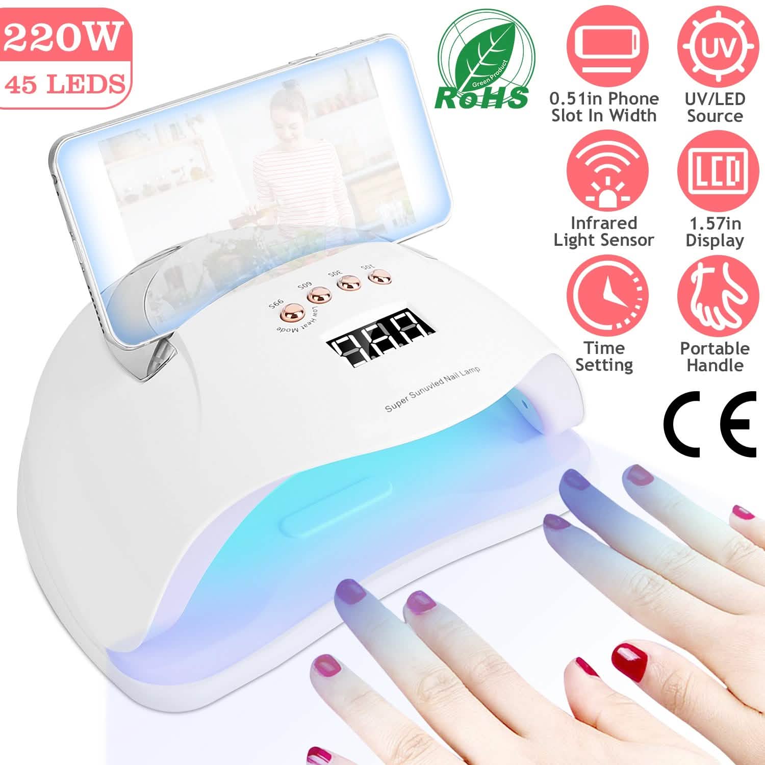 Lampe à ongles UV LED 220W, sèche-vernis gel