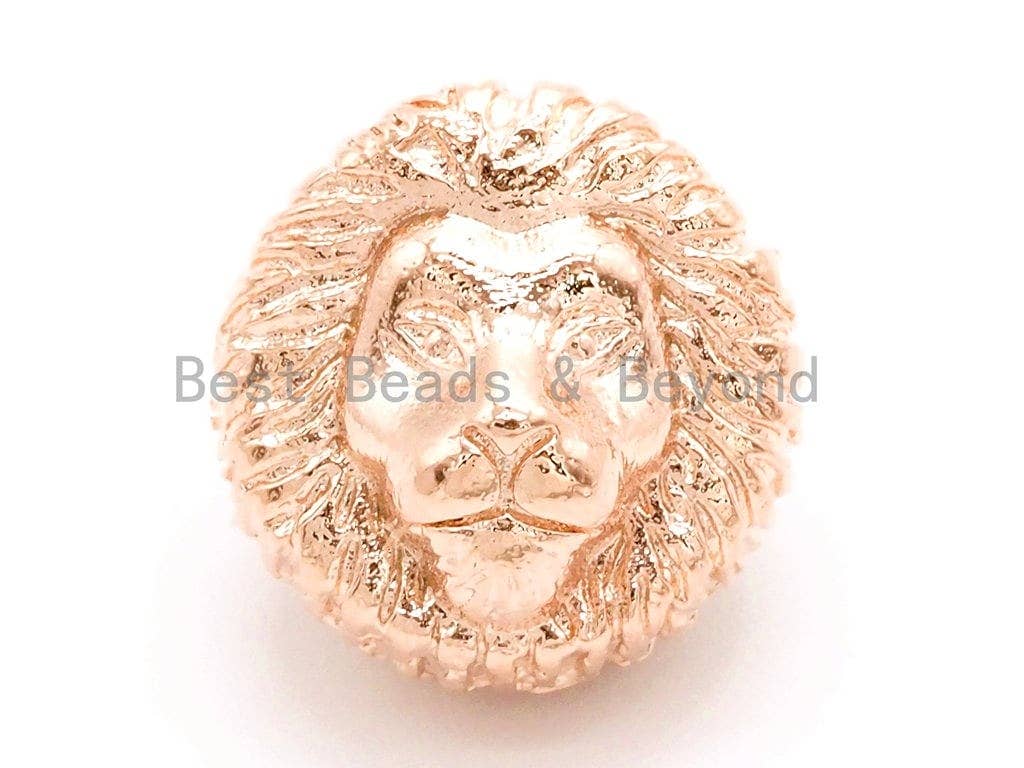 CZ Micro Pave 13mm Lion Head Animal Beads,CZ Spacer Beads in Gold Black Silver Rose Gold Finish,Men's Jewelry Findings, 1pc/2pcs sku#G175