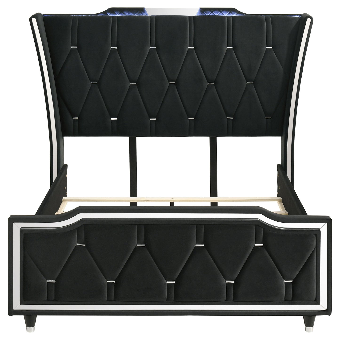 Lorient Queen LED Upholstered Wingback Bed Black