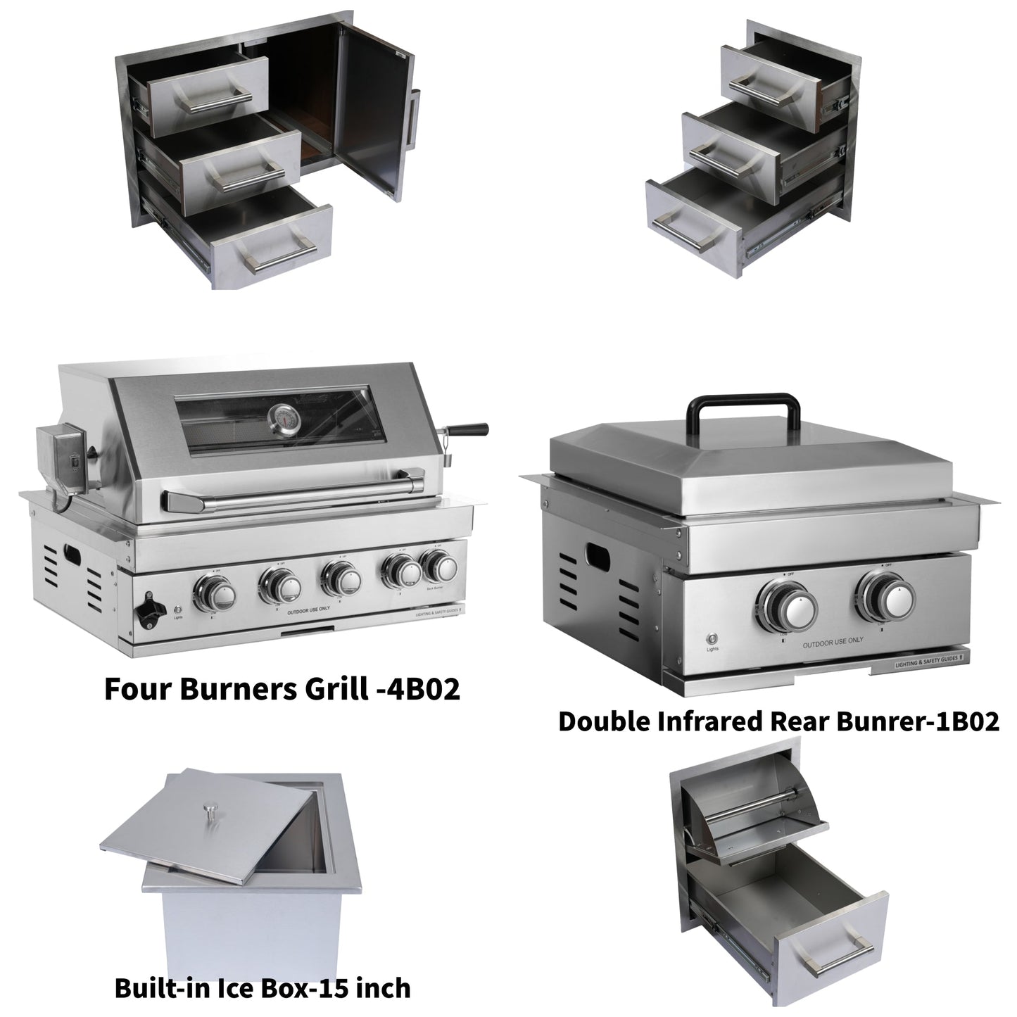 Built-in Outdoor Kitchen 32" LPG Gas Grill with Ice Box