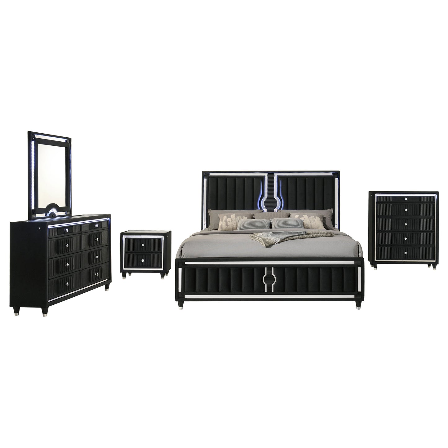 Ravenne 5-piece Velvet Upholstered Eastern King LED Bedroom Set Black
