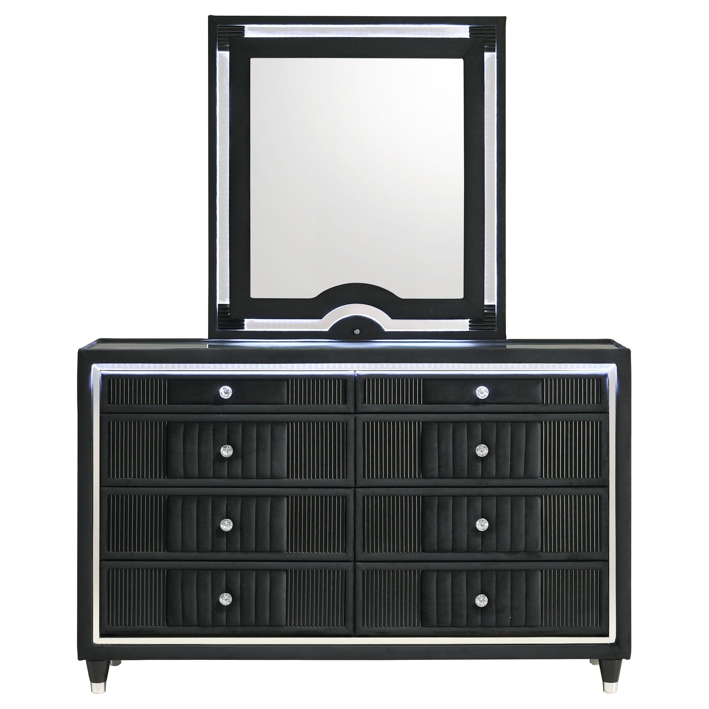 Ravenne 8-drawer Velvet Upholstered LED Dresser and Mirror Black