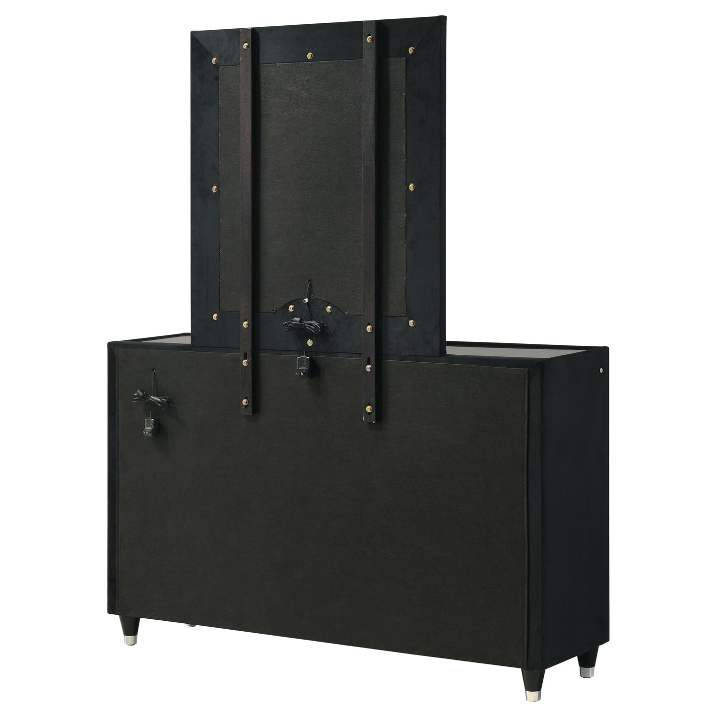 Ravenne 8-drawer Velvet Upholstered LED Dresser and Mirror Black