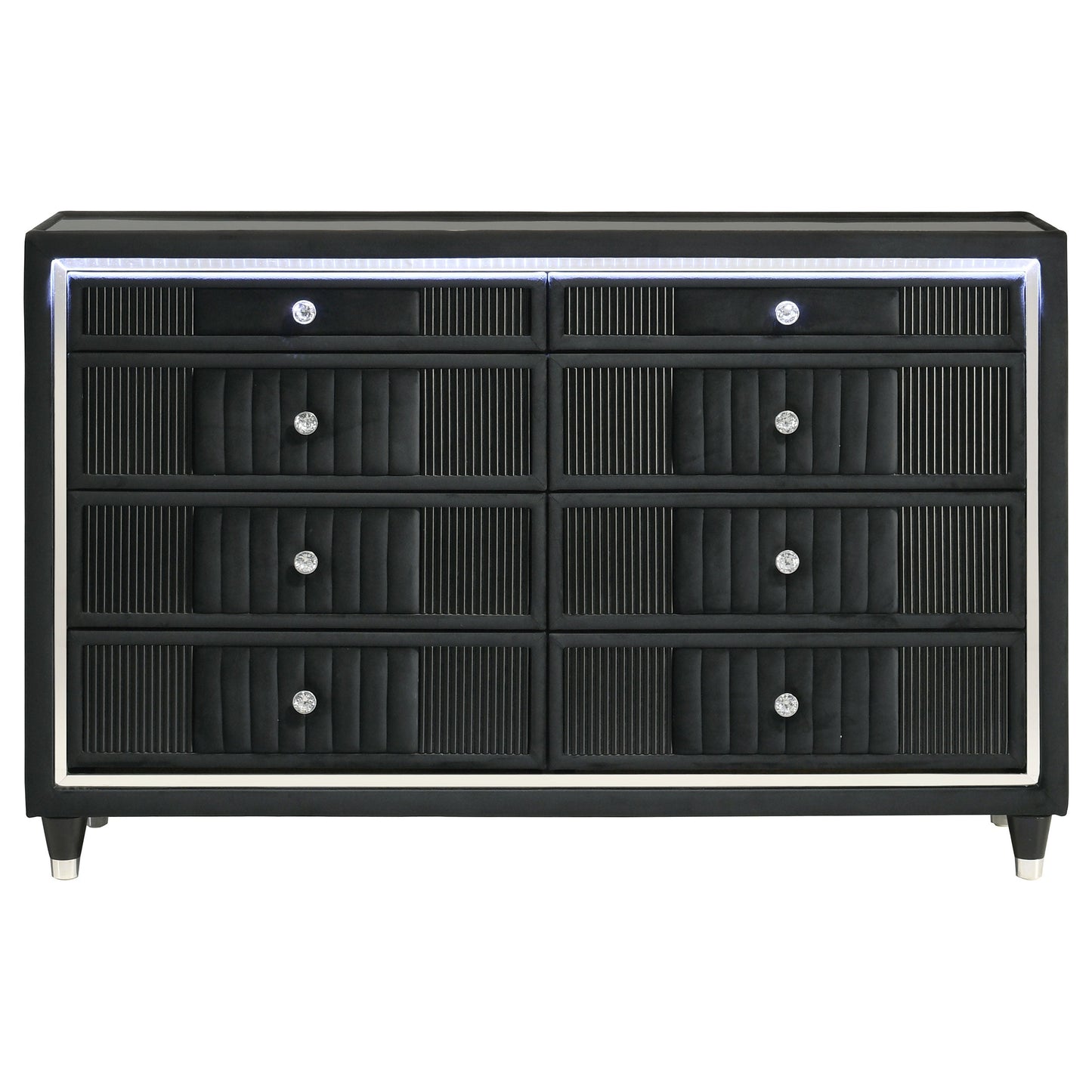 Ravenne 8-drawer Velvet Upholstered LED Dresser Cabinet Black