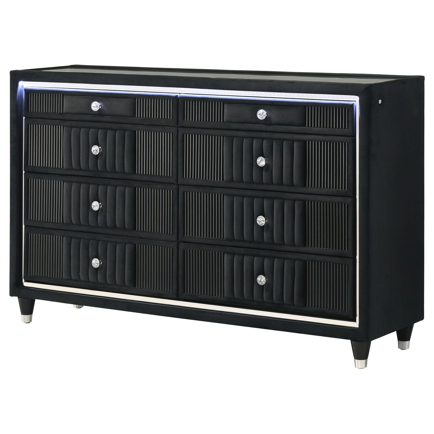 Ravenne 8-drawer Velvet Upholstered LED Dresser Cabinet Black
