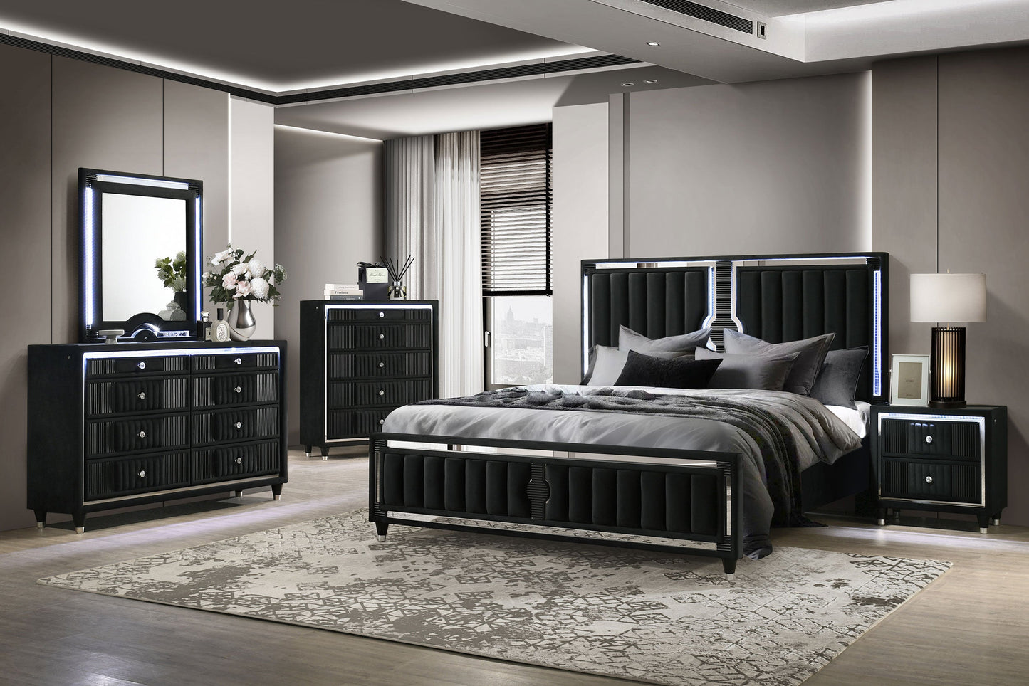 Ravenne Velvet Upholstered LED Dresser Mirror Black