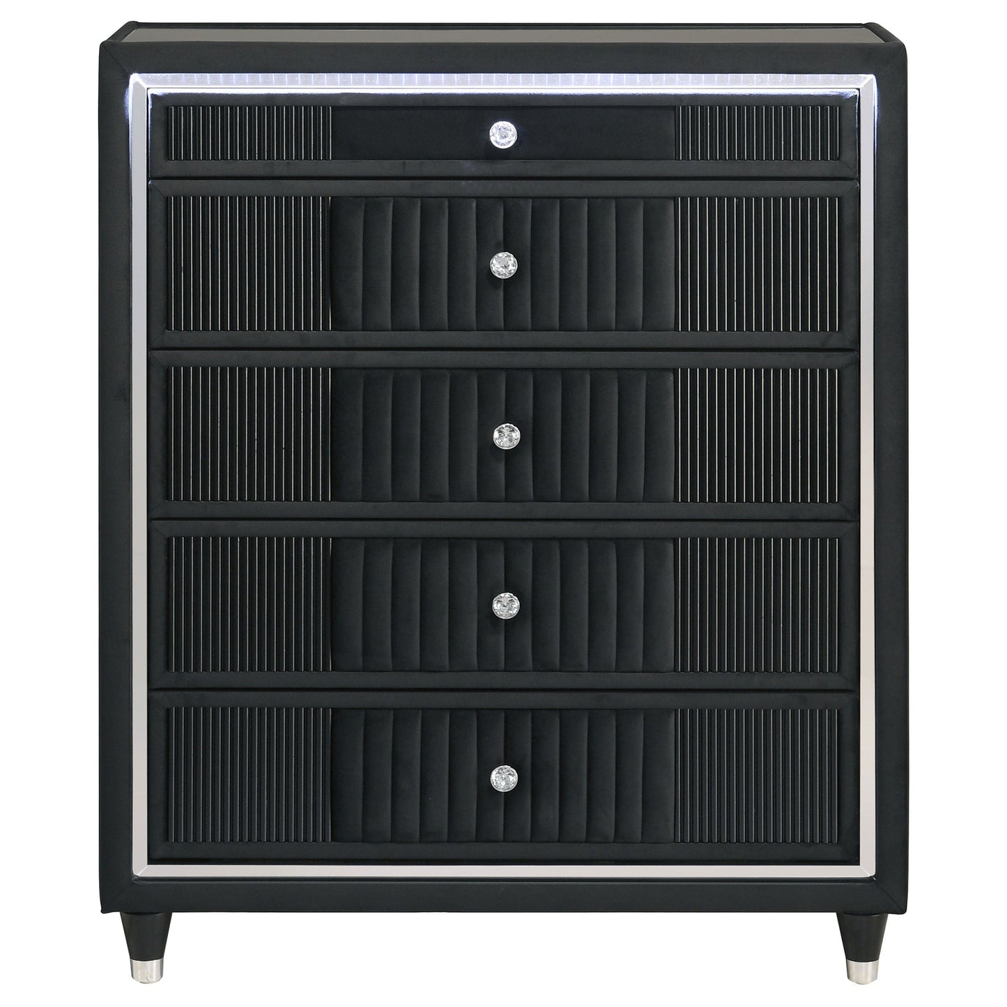 Ravenne 5-drawer Velvet Upholstered LED Chest of Drawers Black