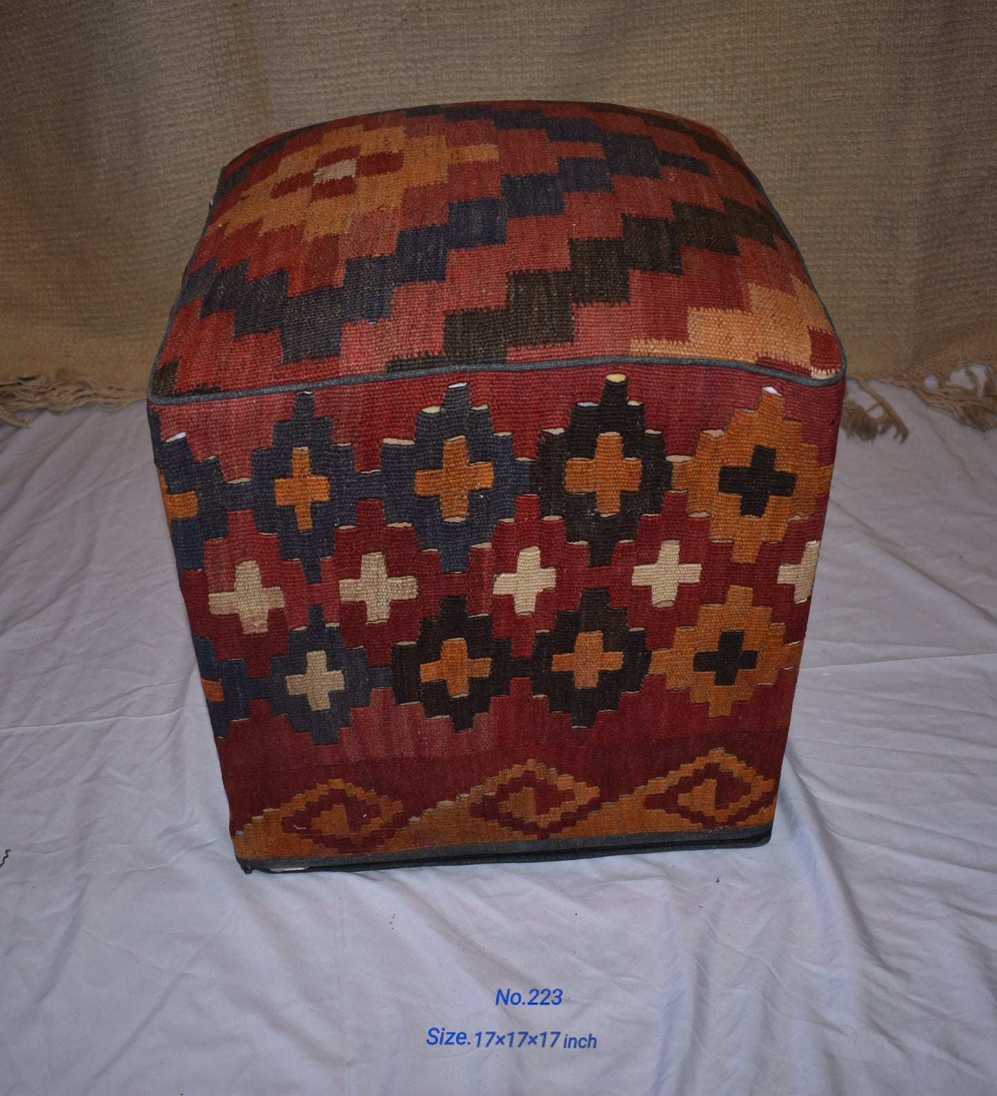 One of a Kind Kilim Rug Pouf Ottoman foot stool - #223