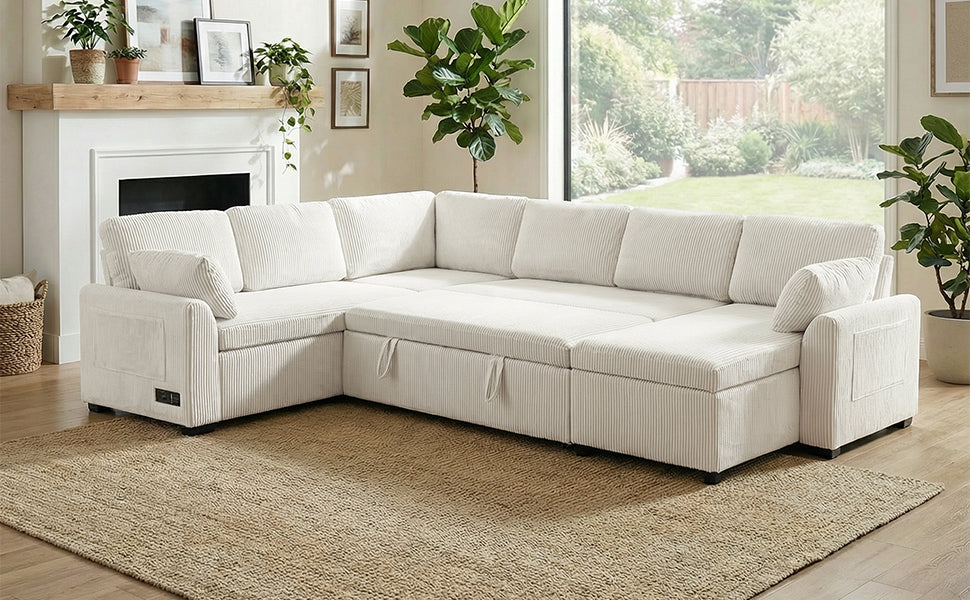 Convertible Sofa Bed - 111" Sectional Sofa with Reversible Chaise
