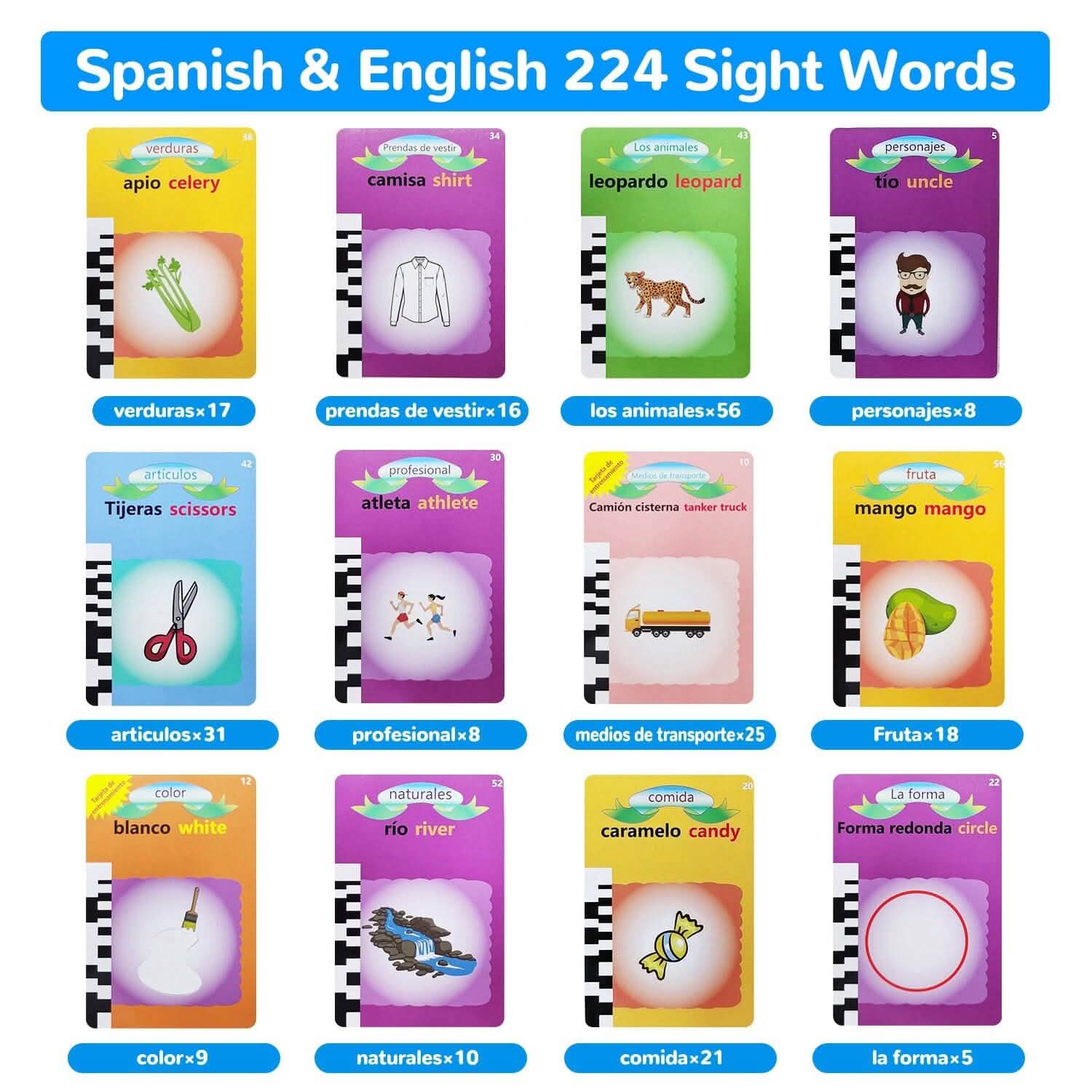 224語 視覚単語 スペイン語＆英語バイリンガルトーキングフラッシュカード