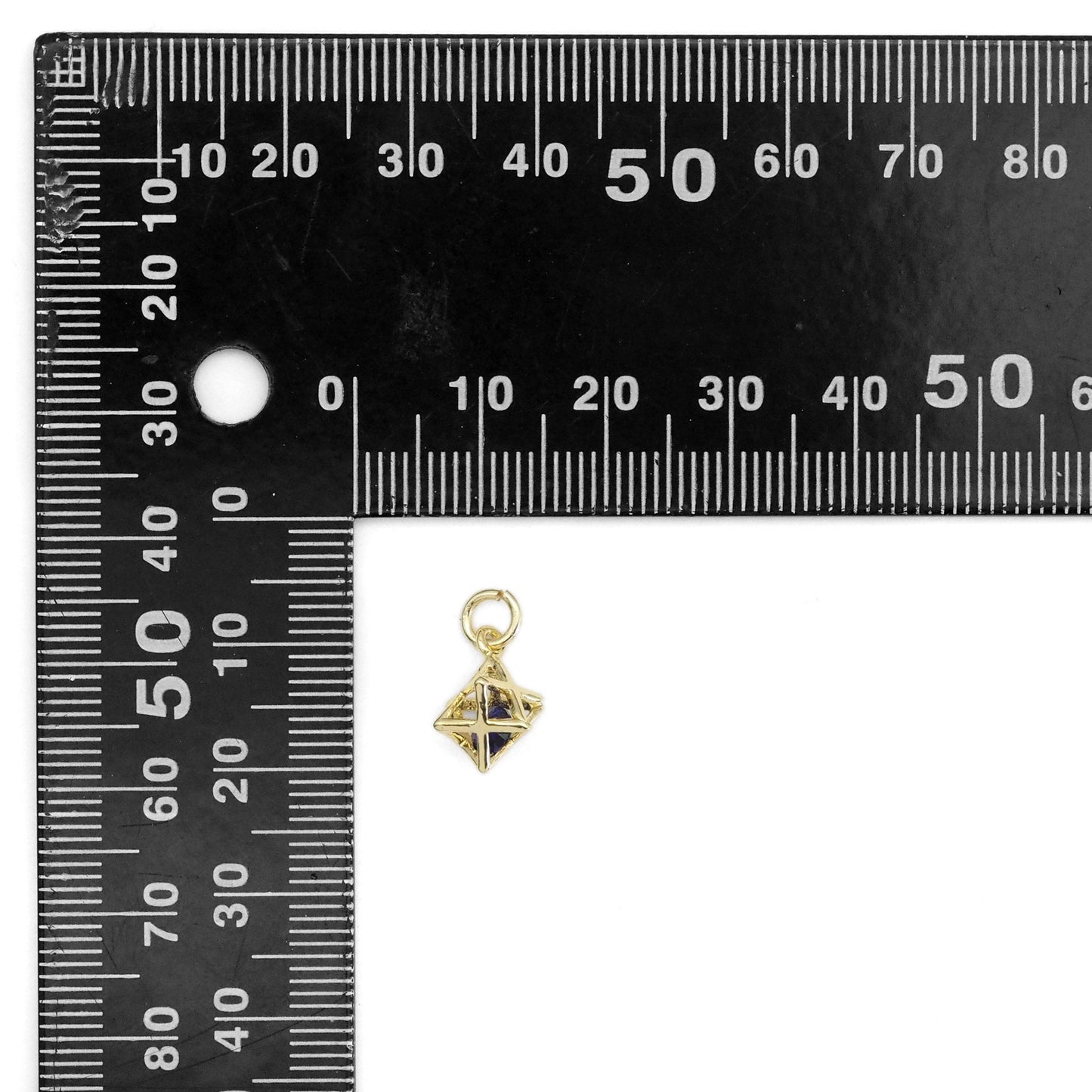 CZ Gold 3D Star Cage with Rolling Black Clear Diamond Charm, Sku#ZX157
