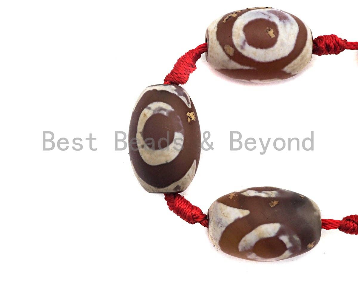 Tibetan Barrel Agate Beads, Dzi Eye Drum Spacer Beads, White Brown Tibetan Evil Eye Agate Beads, 15x20mm, sku#U534