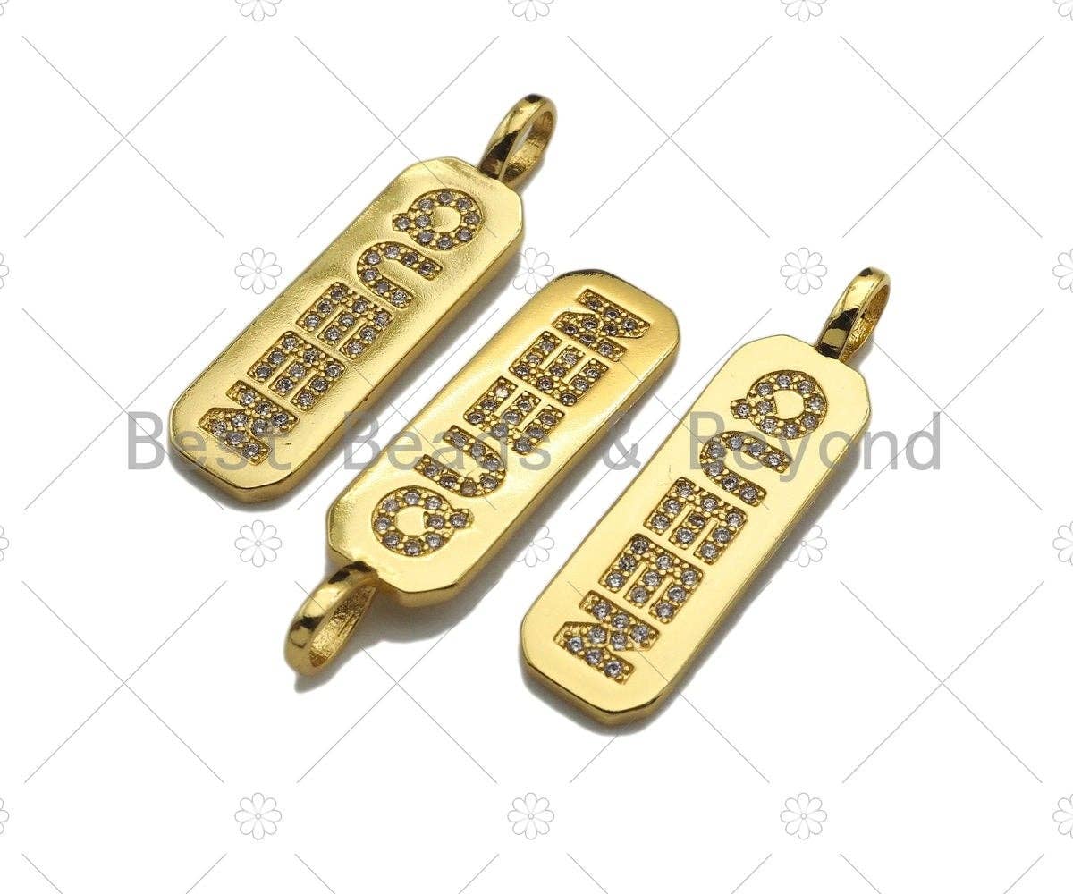 CZ Micro Pave QUEEN Bar Pendant, Cubic Zirconia Strip Pendant, Queen Charm, Micro pave Bar pendant, 10x35mm, sku#LK134