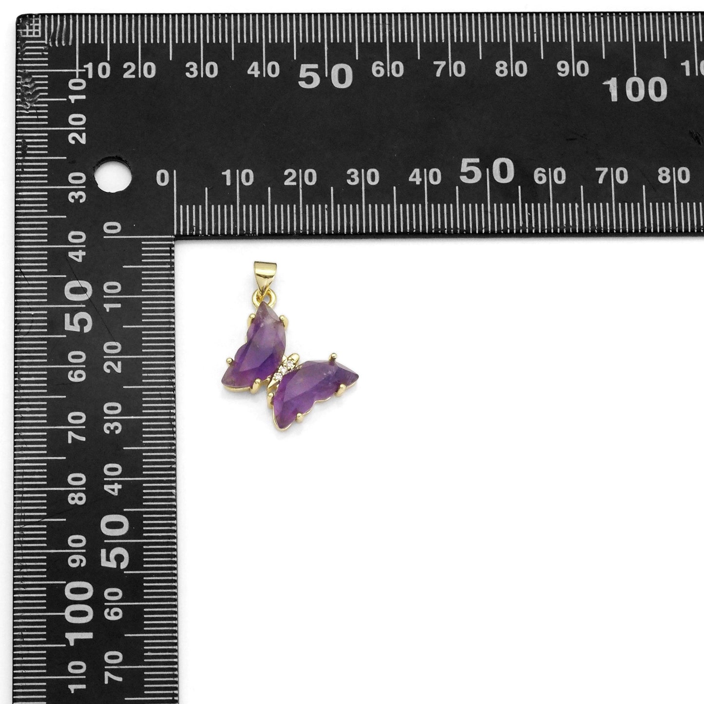 Gold Natural Gemstone Butterfly Charm Pendant, Sku#FH222