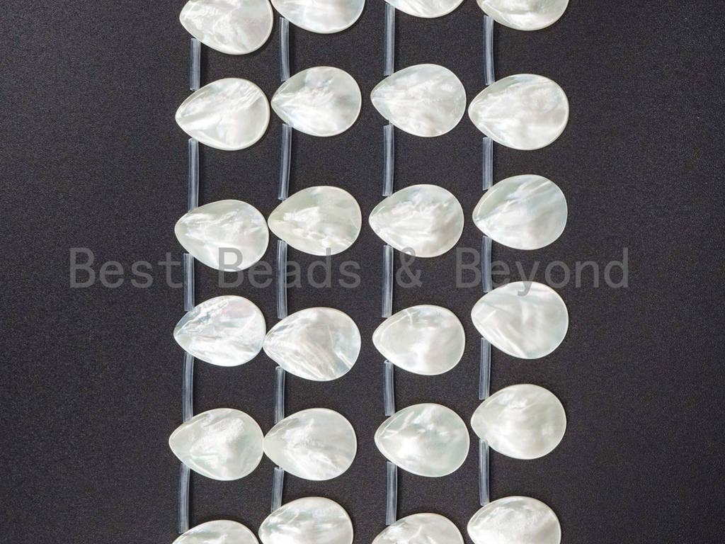 High Quality White Mother of Pearl, 15x20mm/18x25mm/25x35mm, Mop Shell, White Shell, Flat Teardrop Shape Beads, 15inch strand,SKU#T11