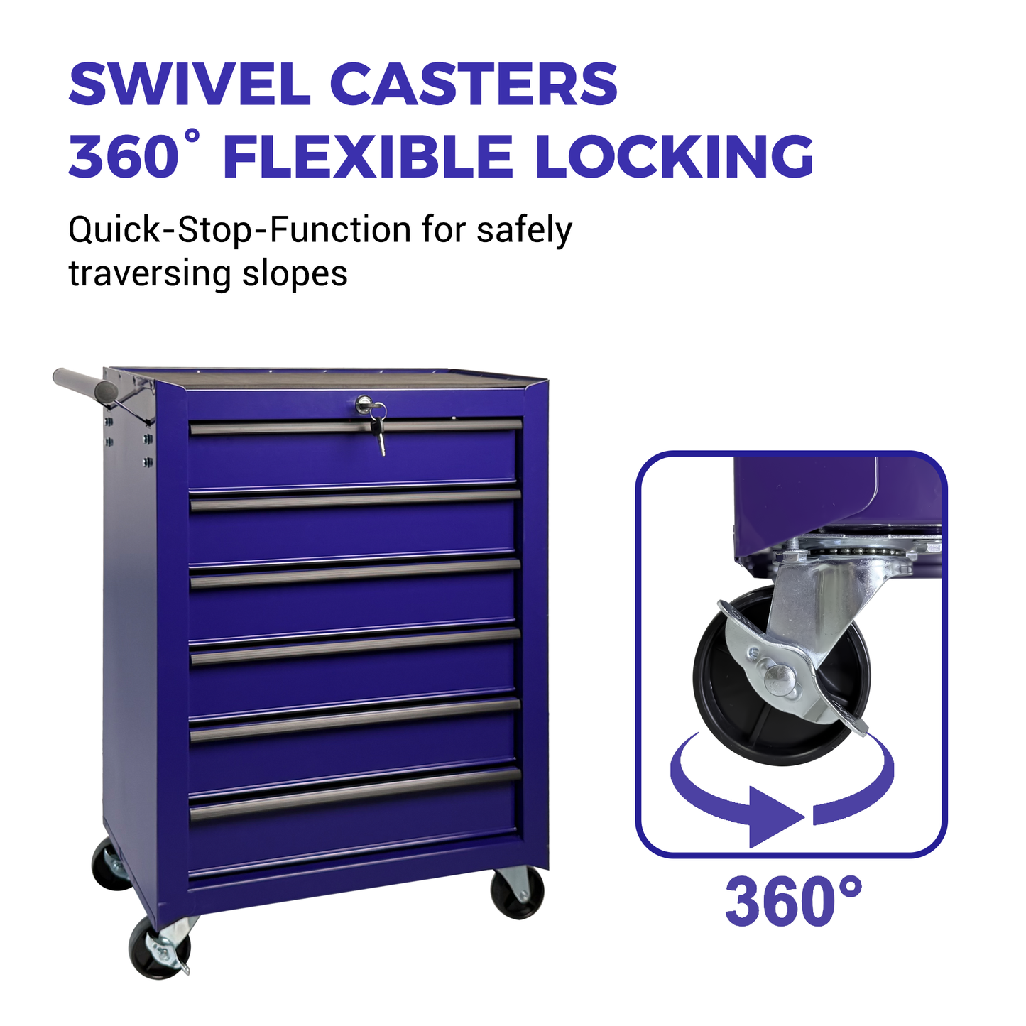Rolling Metal Tool Chest with 6 Drawers - Purple