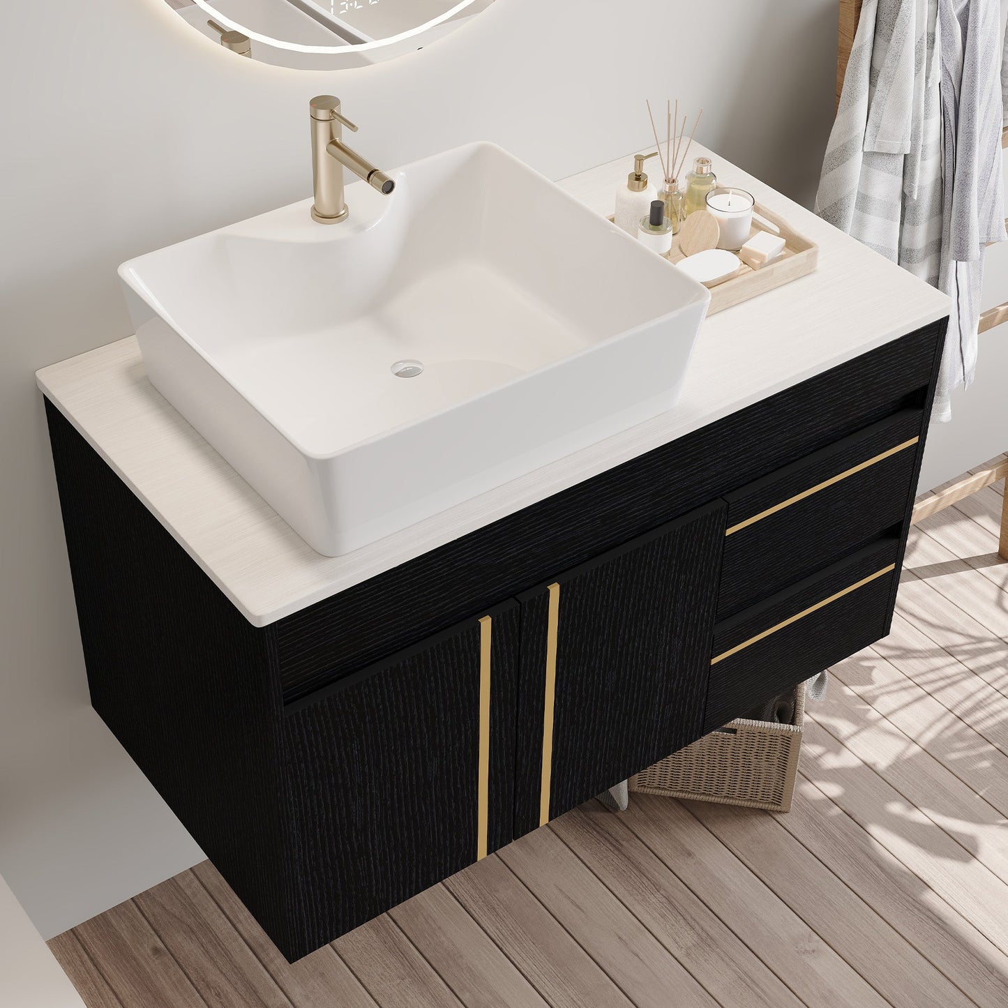 36" Wall-Mounted Bathroom Vanity with Vessel Sink