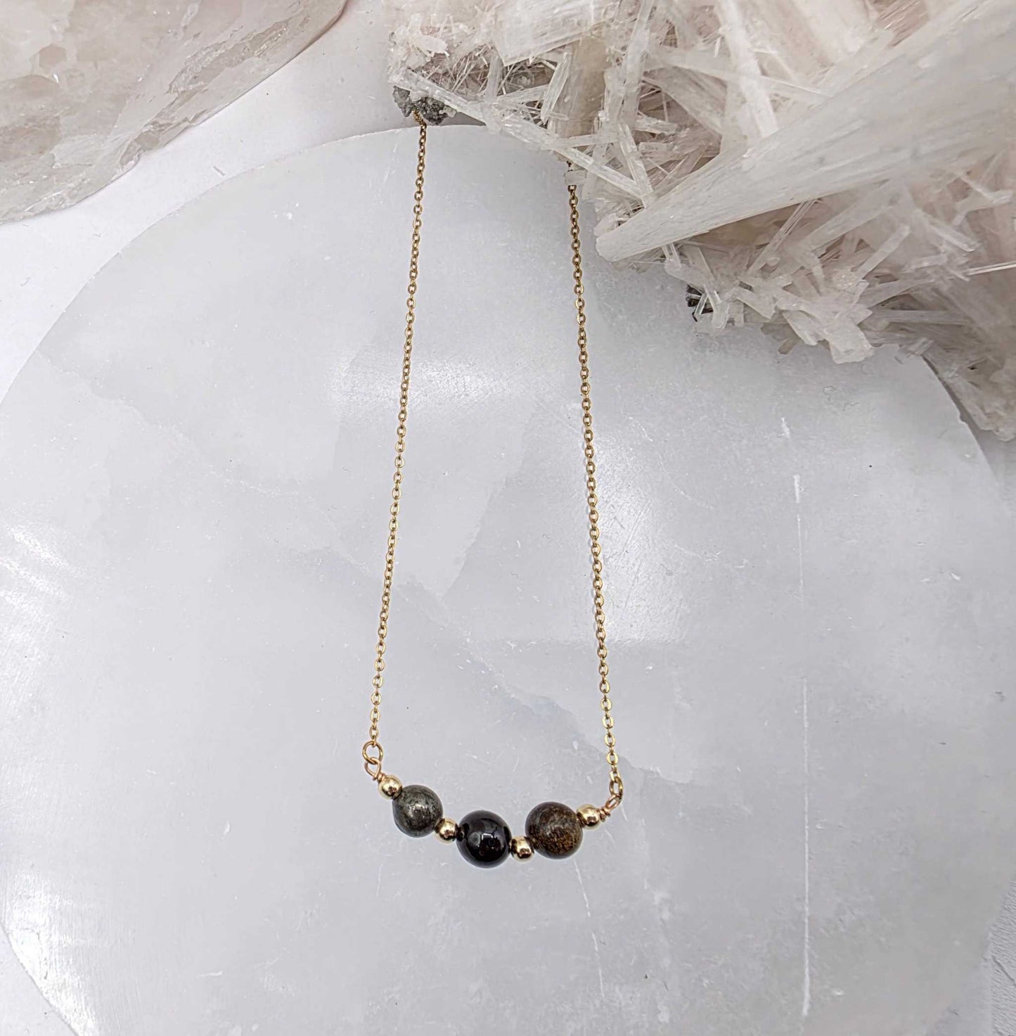 STAY IN MY POWER - Pyrite, Bronzite, Garnet Jewelry Set