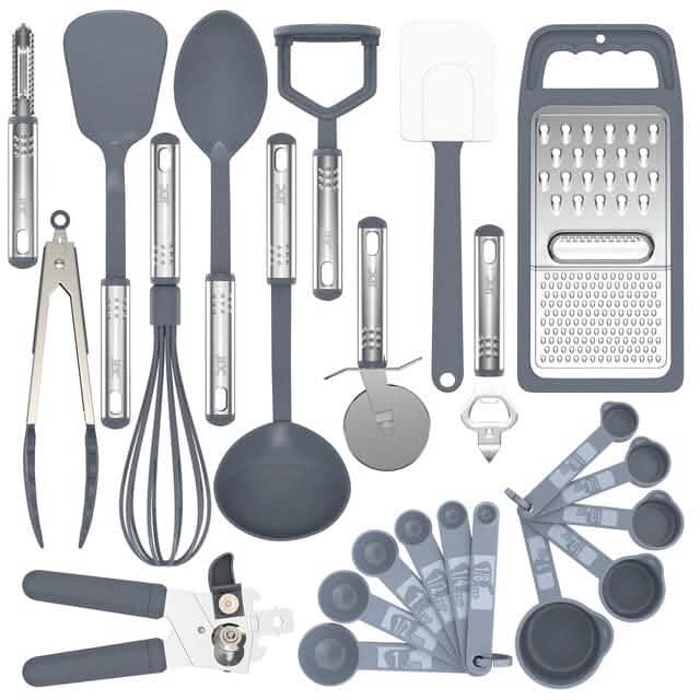 Ensemble 23 pièces : ustensiles de cuisine en nylon et acier inoxydable Lux Decor Collection