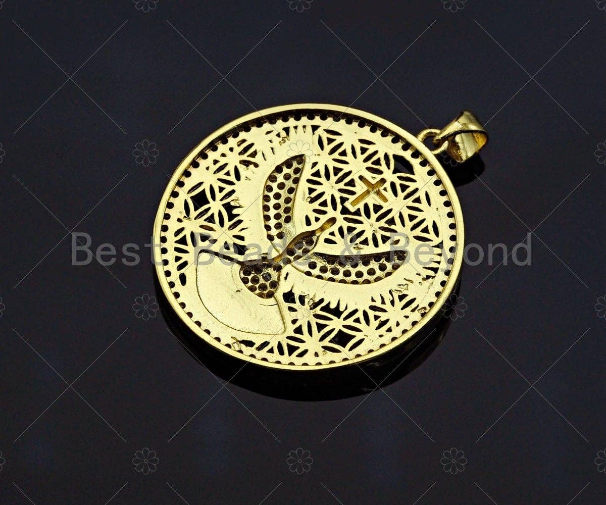 18K Gold Hollow Out Tercel On Round Coin Shape Pendant, Eagle Round Charm, Animal Pave Pendant, Gold plated,mm, Sku#LK53