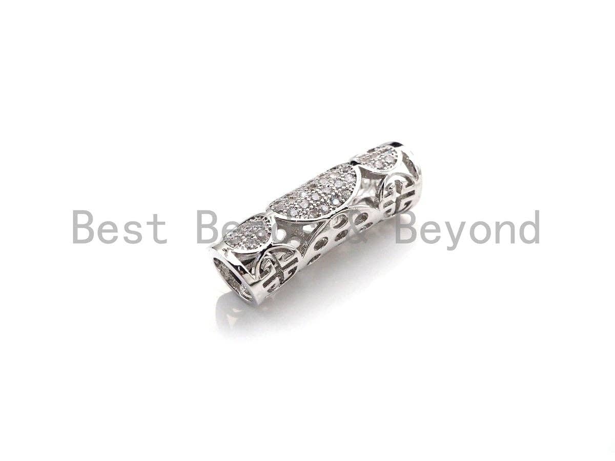 Clear CZ Micro Pave Filigree Big Hole Curved Tube, Cubic Zirconia Spacer Tube for Bracelet, 7x22mm, sku#Z1076