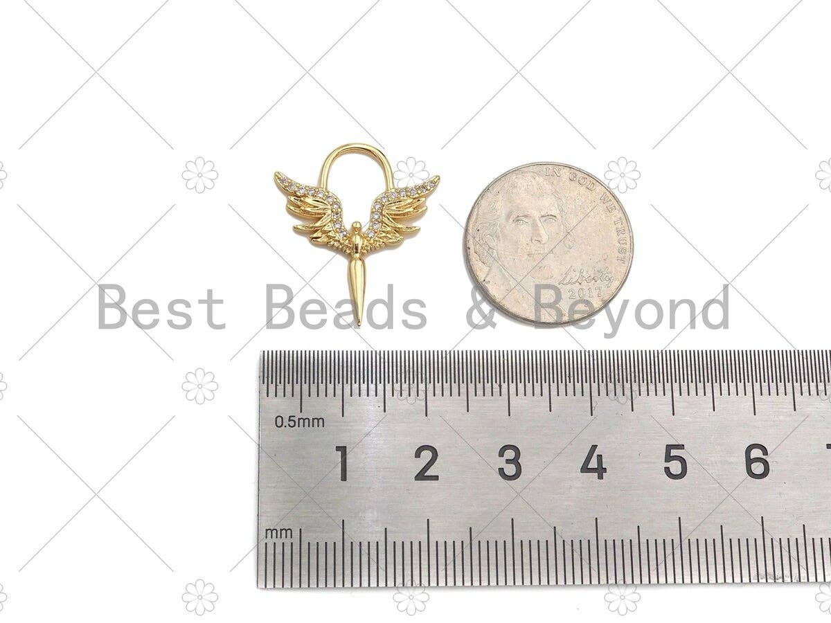 CZ Micro Pave Angel Wing Shape Charm,CZ 14K Dainty Gold Charm,Necklace Bracelet Charm Pendant,14x19mm,Sku#ZX05