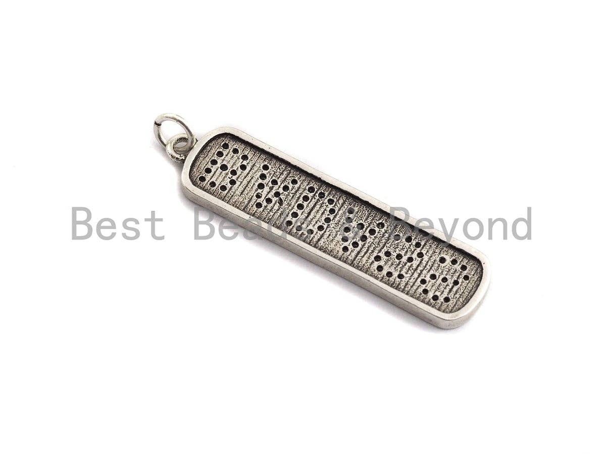CZ Micro Pave Long Bar With Letter Pendant, Antique Silver Tone, Clear Cz Big Pave Bar Charm Pendant, 10x39mm,sku#F1013C