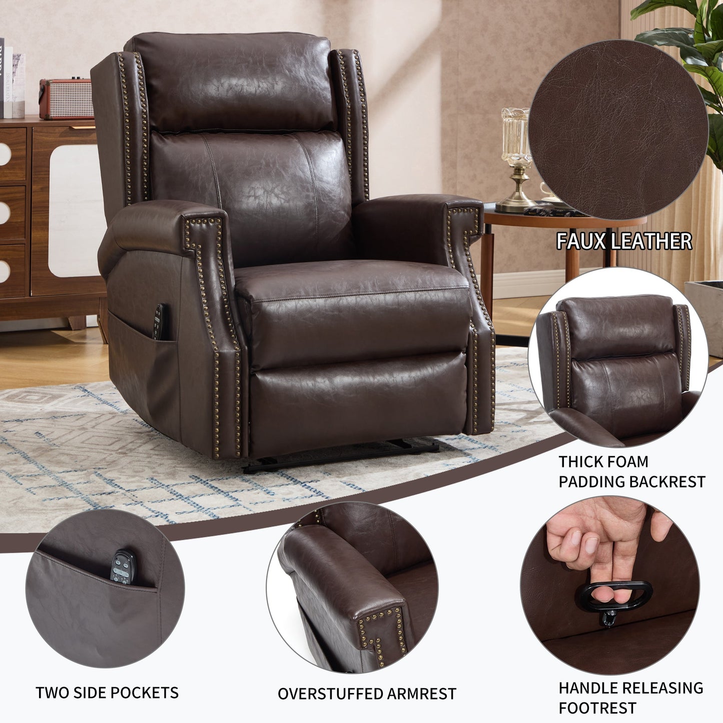 Brown Manual Recliner Chair in Faux Leather
